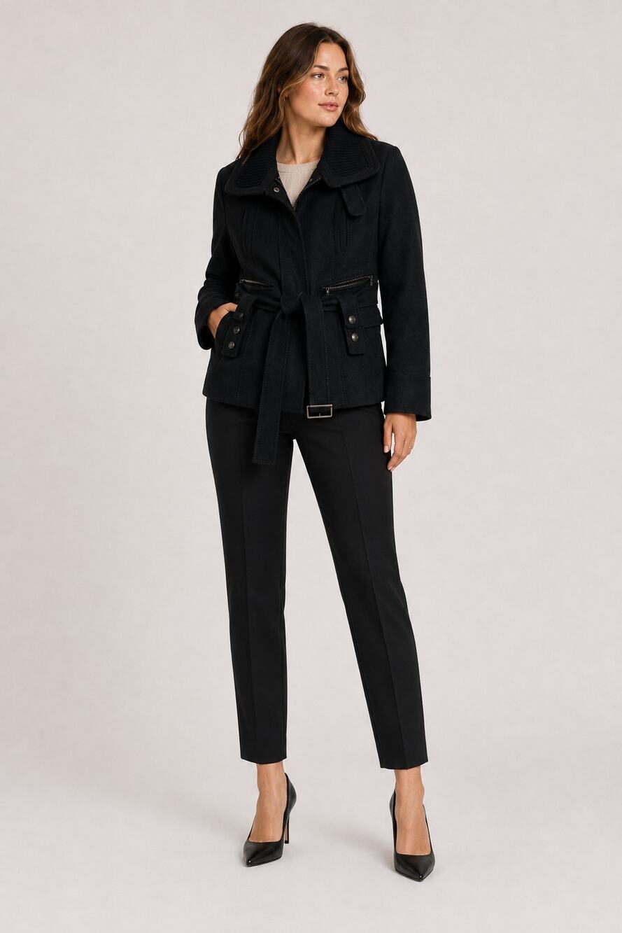 Laundry Shelli Segal Black Belted Short Trench Coat Womens 4 Preppy Classic Fall